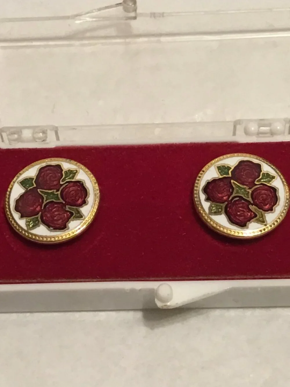 Vintage & very colorful set of cloisonne cuff links in box